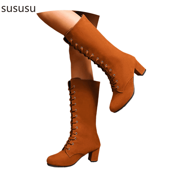 Women's Mid-Calf Autumn Winter Boots with Round Toe and Thick Flat Sole for Warm Comfortable Everyday Wear