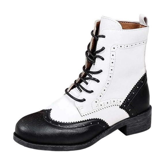 Women's Mid-Calf Boots Autumn/Winter British Mid Heel Soft Leather Short Boots for Women(Color:White,Size:6.5)