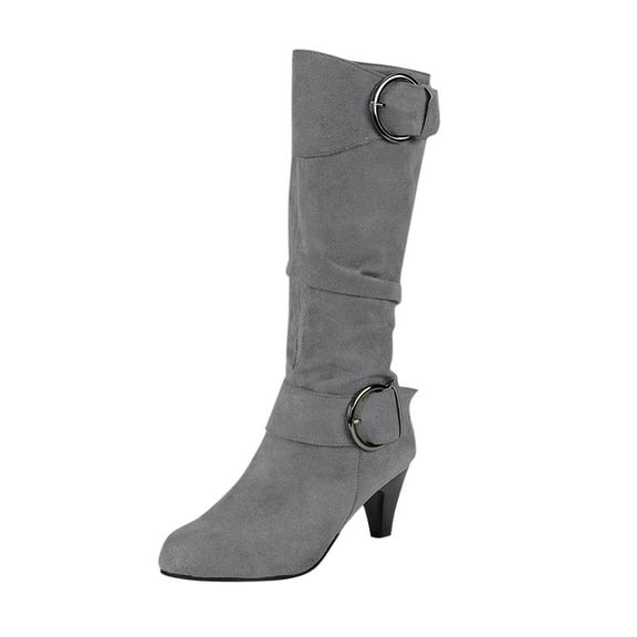Women's Mid-Calf Boots - Autumn and Winter Fashion Suede Fine Heel Comfortable Solid Color Footwear for Women