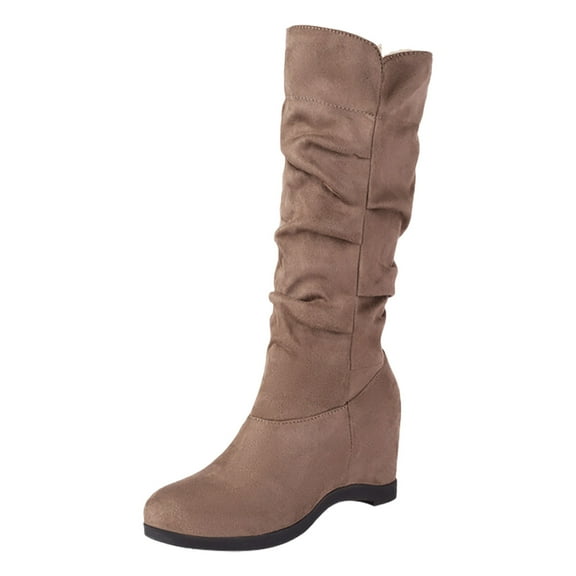 Xiaoxatg Women's Mid-Calf Boots Autumn and Winter Korean Suede High Frosted Solid Color Slope Boots for Females 8.5 Khaki