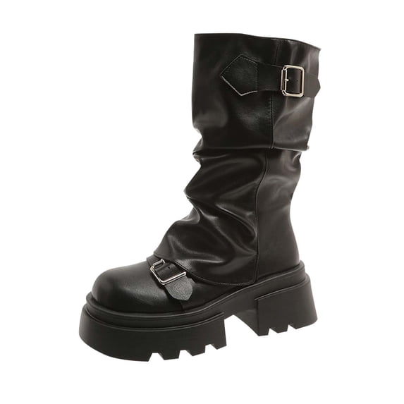 Women's Mid-Calf Boots Belt Buckle Chunky Heel Platform Fall Winter Fashion Boots