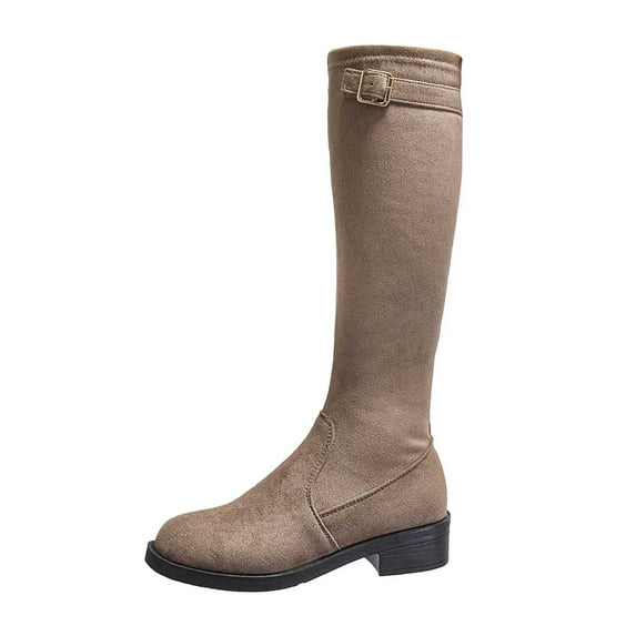 Xiaoxatg Women's Mid-Calf Boots Casual Comfortable Round Toe Flat Heel Ankle Booties On Fashion Winter Fall Shoes 8 Khaki