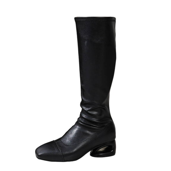 Women's Mid-Calf Boots Fashion Round Toe Heel Platform Zip Up Leather Ankle Booties Comfortable Casual Winter Shoes