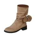 thumbnail image 1 of Women's Mid Calf Boots Fashion Suede Ankle Boots with Comfortable Casual Flat Design for Daily Wear in Autumn and Winter(Color:Khaki,Size:7), 1 of 9
