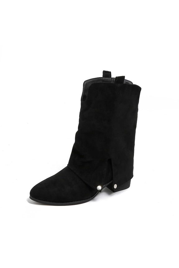 Women's Mid-Calf Boots Fashion Suede Side Slit Booties Comfortable Heels for Casual Dress in Fall Winter
