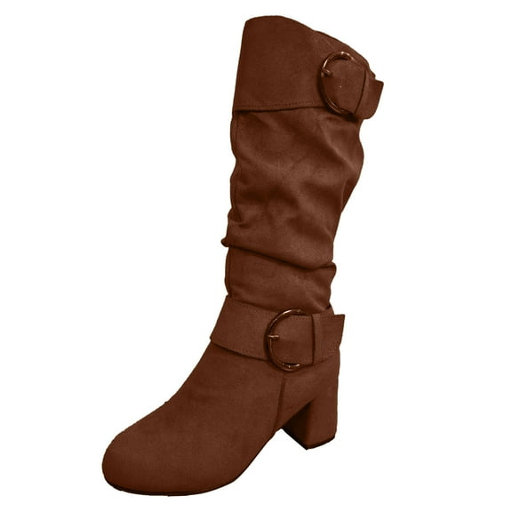 Women's Mid-Calf Boots Fashion Women Solid Autumn Winter Thick Sole Square Heels Zipper Mid Booties Round Toe Shoes