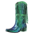 thumbnail image 1 of Xiaoxatg Women's Mid-Calf Boots Fashionable Sequin Tassel Pointed Thick Hoeled -On Shoes 7 Green, 1 of 7