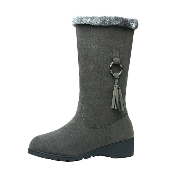 Xiaoxatg Women's Mid-Calf Boots Fashionable Suede -On Casual Comfortable Footwear for Autumn and Winter 8 Grey