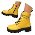 thumbnail image 1 of Women's Mid Calf Boots Lace-up Military Combat Boots Low Heel with Zipper Black Leather Short Booties, 1 of 9