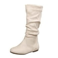 thumbnail image 1 of Xiaoxatg Women's Mid-Calf Boots Ladies Fashion Solid Color Suede Pleated Pile Boots British Style Flat Bottom Medium Boots 6.5 Beige, 1 of 8