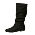 thumbnail image 1 of Xiaoxatg Women's Mid-Calf Boots Ladies Fashion Solid Color Suede Pleated Pile Boots British Style Flat Bottom Medium Boots 8.5 Black, 1 of 8