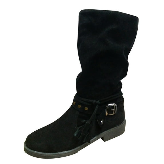 Women's Mid-Calf Boots Ladies Winter Solid Color Durable Suede Side Zipper Heel Round Toe Non- Design for Comfort