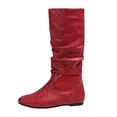 thumbnail image 1 of Women's Mid Calf Boots Leather Casual Side Zipper Flat Heel Comfortable Booties for Everyday Style and Versatile Wear(Color:Red,Size:6.5), 1 of 9