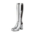 thumbnail image 1 of Xiaoxatg Women's Mid-Calf Boots Leather Knee High Platform Heeled Boots with Zip Closure for Everyday Wear and 7 Silver, 1 of 7
