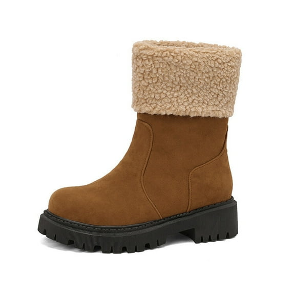 Xiaoxatg Women's Mid-Calf Boots Lined Winter Pull On Low Heel Hiking Design for Comfort and Durability 5.5 Brown