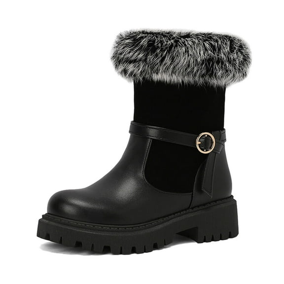 Xiaoxatg Women's Mid-Calf Boots Lined Winter Pull On Low Heel Hiking Footwear for Outdoor Adventures 8 Black