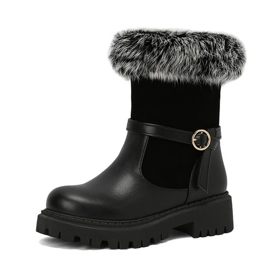 Xiaoxatg Women's Mid-Calf Boots Lined Winter Pull On Low Heel Hiking Footwear for Outdoor Adventures 9 Black