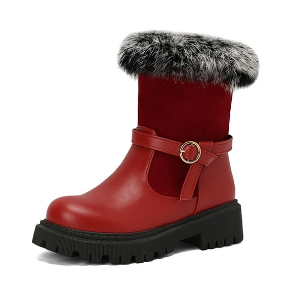 Xiaoxatg Women's Mid-Calf Boots Lined Winter Pull On Low Heel Hiking Footwear for Outdoor Adventures 7.5 Red