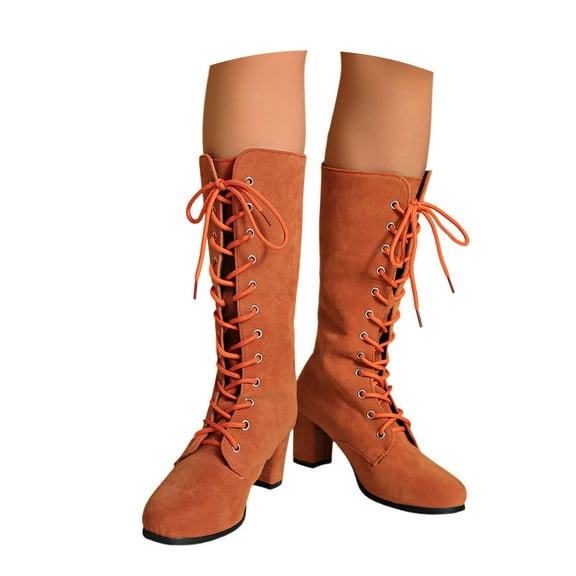 Women's Mid-Calf Boots Long Color Toe Warm Pure Autumn Round Thick Straight Soled Boots