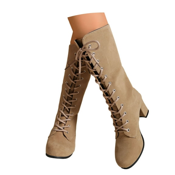 Women's Mid-Calf Boots Long Color Toe Warm Pure Autumn Round Thick Straight Soled Boots