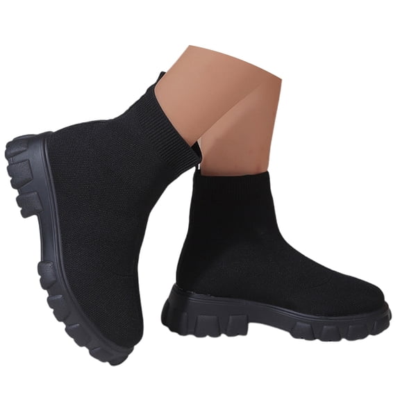 Women's Mid Calf Boots On Low Heel Sole Design for Everyday Casual Wear Travel Outfits and Outdoor Activities Comfortable Footwear,Color:Black,Size:5.5