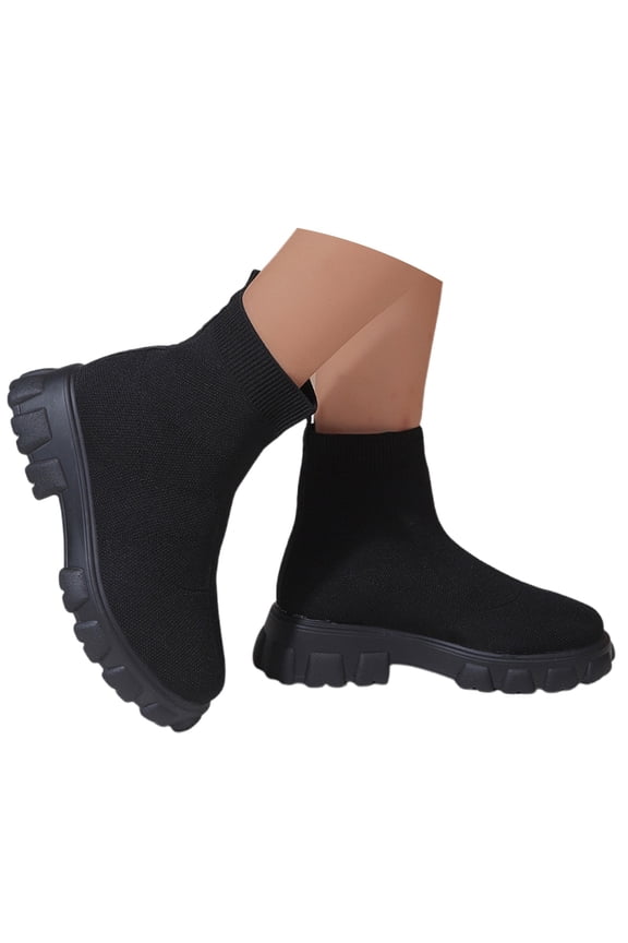 Women's Mid Calf Boots On Low Heel Sole Design for Everyday Casual Wear Travel Outfits and Outdoor Activities Comfortable Footwear,Color:Black,Size:6.5