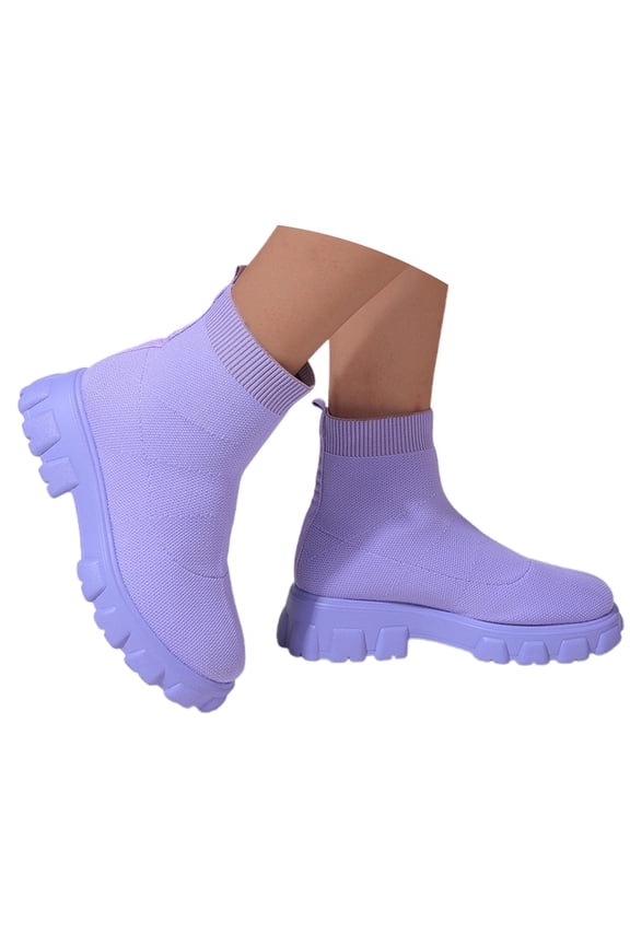 Women's Mid Calf Boots On Low Heel Sole Design for Everyday Casual Wear Travel Outfits and Outdoor Activities Comfortable Footwear,Color:Purple,Size:9
