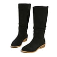 thumbnail image 1 of Xiaoxatg Women's Mid-Calf Boots Plus Size Round Head Solid Color Thick Heel Wrinkled Suede Boots for Autumn and Winter 6.5 Black, 1 of 9