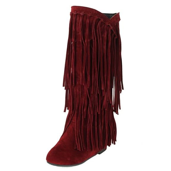 Xiaoxatg Women's Mid-Calf Boots Plus Size Winter Heel Fringe Design Ideal for Casual and Wear 9 Red