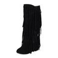 thumbnail image 1 of Xiaoxatg Women's Mid-Calf Boots Plus Size Winter Heel Fringe Inside Booster Mid Length Footwear for Stylish Comfort 6 Black, 1 of 6