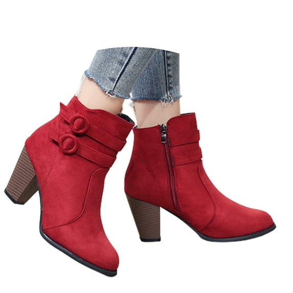 Women's Mid Calf Boots Retro Heel On Booties Comfortable Sole Casual Daily Wear Travel Dating Outfits,Color:Red,Size:5.5