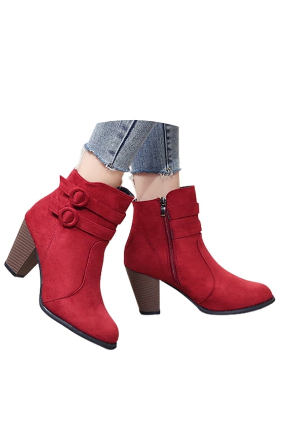Women's Mid Calf Boots Retro Heel On Booties Comfortable Sole Casual Daily Wear Travel Dating Outfits,Color:Red,Size:9