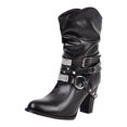 thumbnail image 1 of Xiaoxatg Women's Mid-Calf Boots Short Boots European Thick High Heel Belt Buckle Stylish and Comfortable Footwear for Ladies 9 Black, 1 of 6
