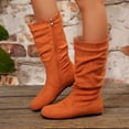 thumbnail image 1 of Women's Mid Calf Boots Side Zipped Flat Boots (Orange 40), 1 of 8