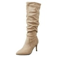 thumbnail image 1 of Women's Mid-Calf Boots Slim Pleated Knee Length Solid Plus Heel Fashion Boots for Autumn Wear, 1 of 9