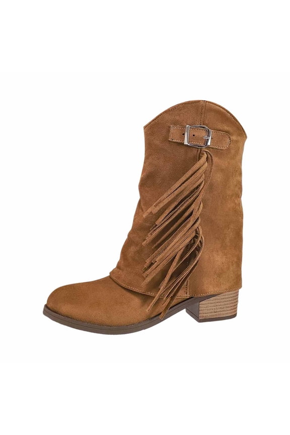 Women's Mid-Calf Boots Suede Fringe Ankle Boots Fall Winter Fashion Casual Comfort On Booties Low Heel Daily Wear