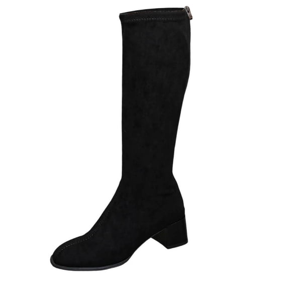 Women's Mid-Calf Boots Suede Round Toe Back Zipper Chunky Heel Fall Winter Fashion Boots
