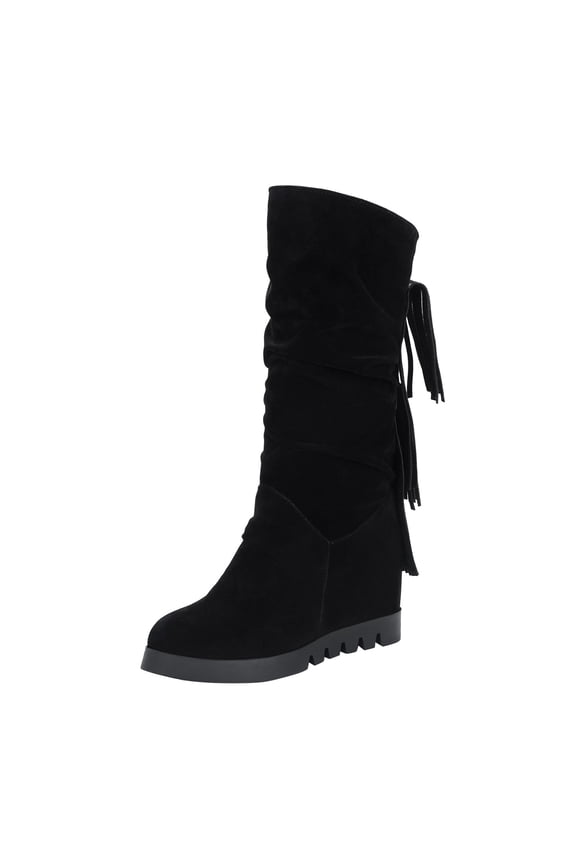 Women's Mid-Calf Boots Winter Fashion Suede High Heel Flow Boots for Warmth and Comfort 9 Black