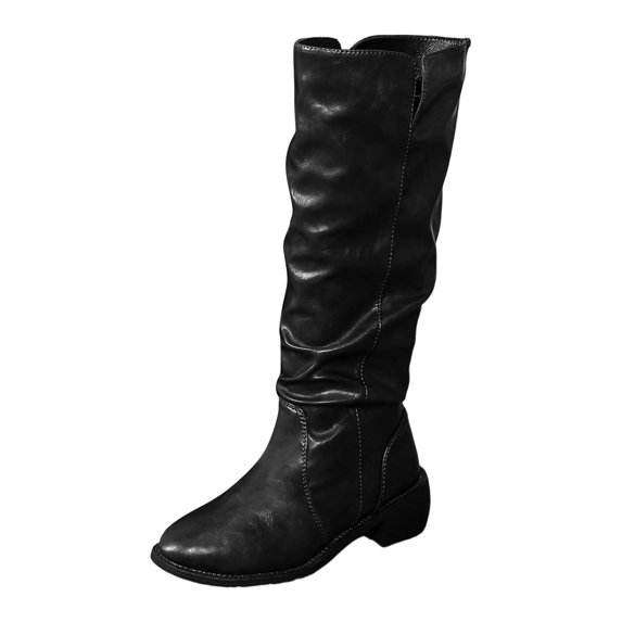 Women's Mid-Calf Boots with Smooth Texture and Versatile Ruched Shaft for Everyday Wear