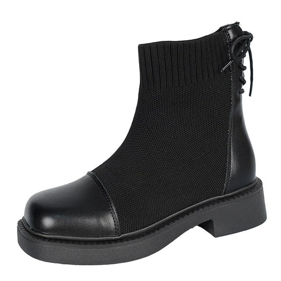 Women's Mid Calf Boots with Sole Versatile Knit Design Slim Fit Ankle Socks Style Comfortable Footwear for Daily Wear,Color:Black,Size:7.5