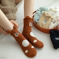 thumbnail image 1 of Women's Mid-Calf Coral Fleece Socks, Thickened Warm Winter Socks with Embroidered Cartoon Bear, Soft Thermal Knit Socks, Non-Slip Cozy Lounge Socks for Autumn and Winter - Brown, 1 of 5