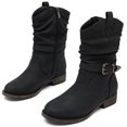 thumbnail image 1 of Women's Mid-Calf Cowboy Cowgirl Boots with Low Chunky Heel, Classic Round Toe, Motorcycle Style, Side Zipper,Fashion Western Black Boots., 1 of 6