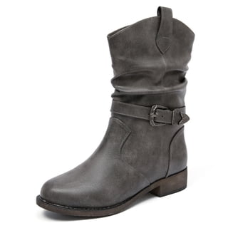 Women's Mid-Calf Cowgirl Boots with Low Chunky Heel,Classic Round Toe,Cowboy Style,Side Zipper,Fashion Western Grey Boots.