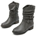 thumbnail image 1 of Women's Mid-Calf Cowboy Cowgirl Boots with Low Chunky Heel, Motorcycle Style, Side Zipper, Classic Round Toe, Fashion Western Grey Boots., 1 of 6