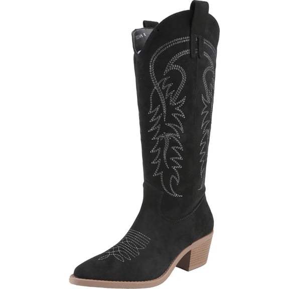 Women's Mid Calf Cowgirl Boots Cowboy Boots Pointed Toe Fashion Slip-On Chunky Heel Embroidery Stitched Western Camel Boot