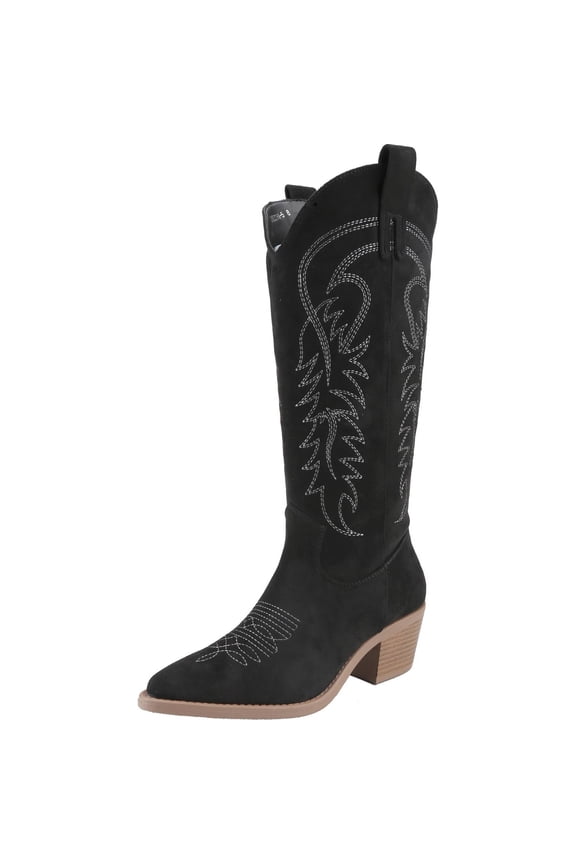 Women's Mid Calf Cowgirl Boots Cowboy Boots Pointed Toe Fashion Slip-On Chunky Heel Embroidery Stitched Western Camel Boot