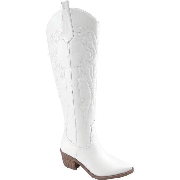 Women's Mid Calf Cowgirl Boots Cowboy Boots Pointed Toe Fashion Slip-On Chunky Heel Embroidery Stitched Western Camel Boot