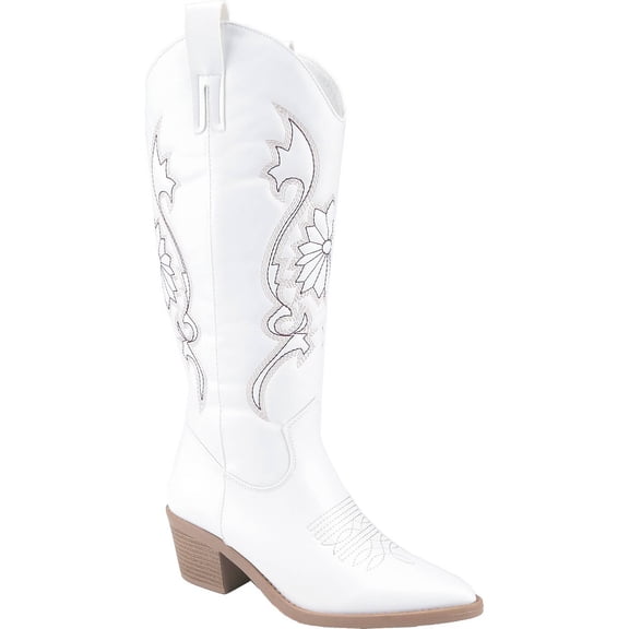 Women's Mid Calf Cowgirl Boots Cowboy Boots Pointed Toe Fashion Slip-On Chunky Heel Embroidery Stitched Western Camel Boot