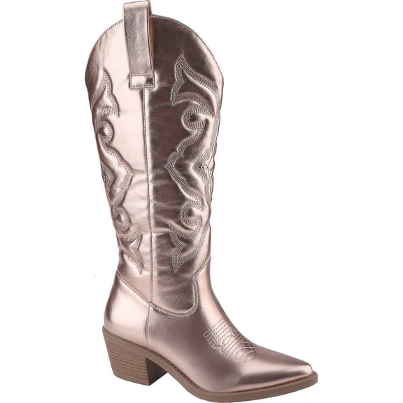 Women's Mid Calf Cowgirl Boots Cowboy Boots Pointed Toe Fashion Slip-On Chunky Heel Embroidery Stitched Western Camel Boot