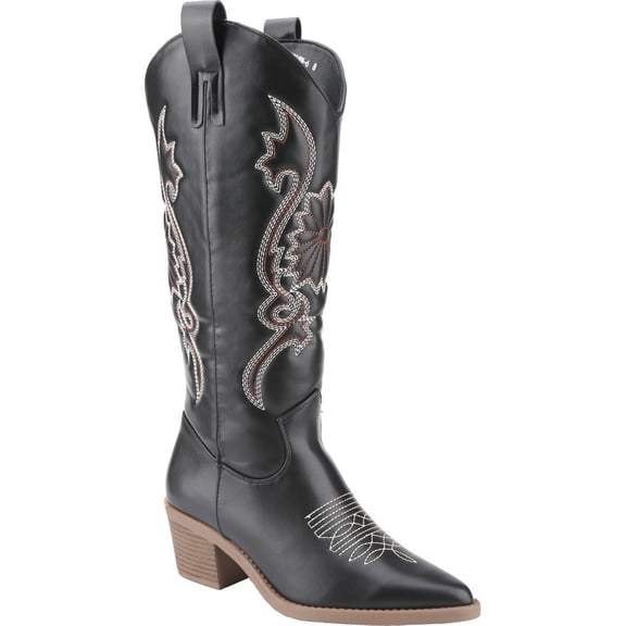 Women's Mid Calf Cowgirl Boots Cowboy Boots Pointed Toe Fashion Slip-On Chunky Heel Embroidery Stitched Western Camel Boot